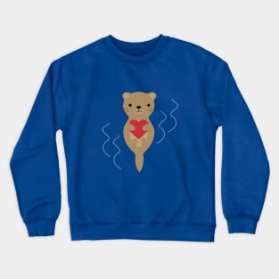 Cute Otter Holding a Red Heart Crewneck Sweatshirt